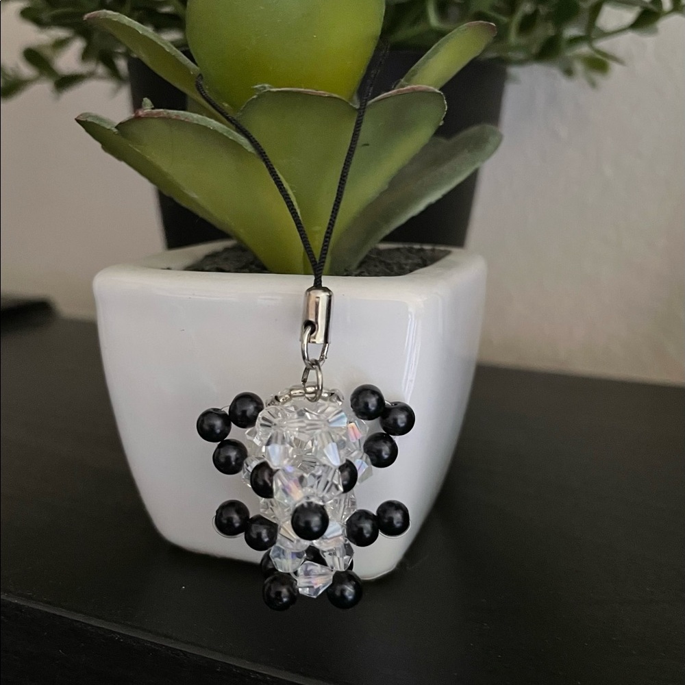 Black and clear bead Panda keychain handmade